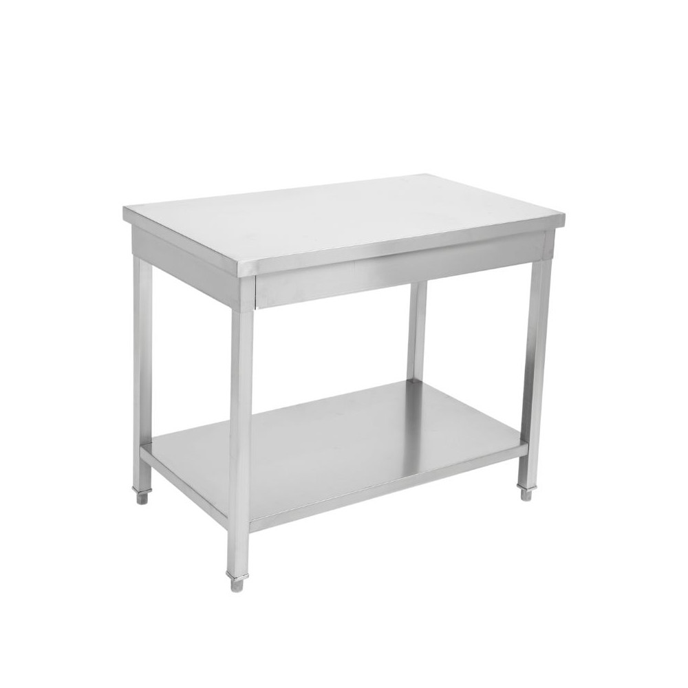 Table Inox Centrale avec Etagère - 600 x 600 mm