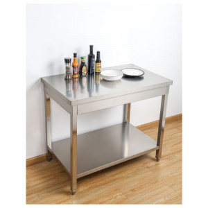 Table Inox Centrale avec Etagère - 600 x 600 mm